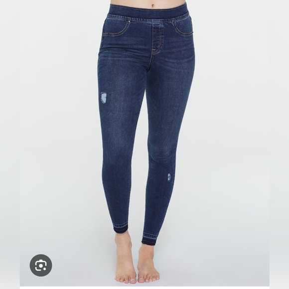 Spanx distressed high rise Jeggings XS Women's Blue Jeans elastic waist - Picture 1 of 11